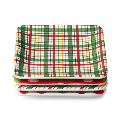 Ensemble de 4 assiettes canapés Santa Delight - Quatre assiettes en céramique assorties de 6 pouces illustrant le Père Noël et des motifs joyeux des Fêtes, faisant de chaque petite bouchée une célébration saisonnière.