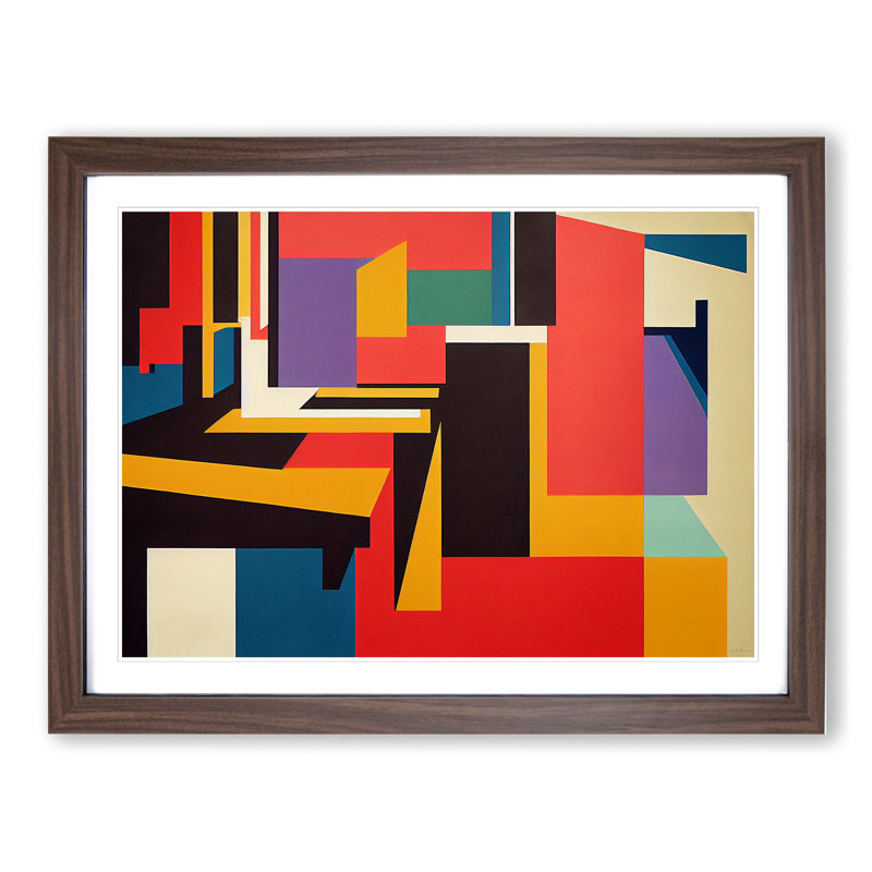 XH1022-8693X Suprematism Modern Art Vol.4 Abstract - Single Picture Frame Painting, 46cm H x 64cm W x 2cm D, Walnut