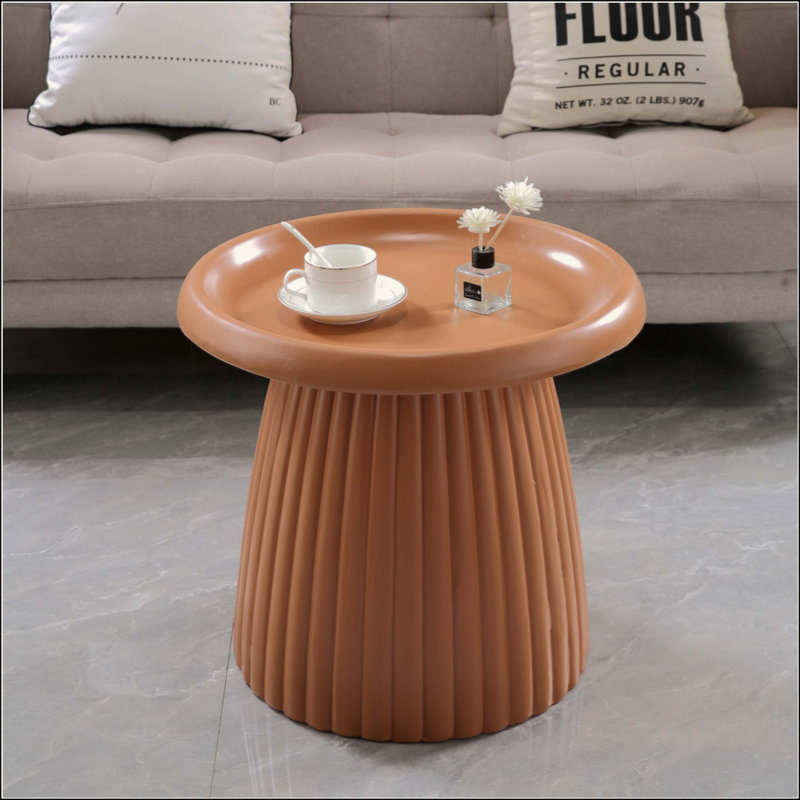 Table d'appoint ronde à base cannelée en oxyde de magnésium clair