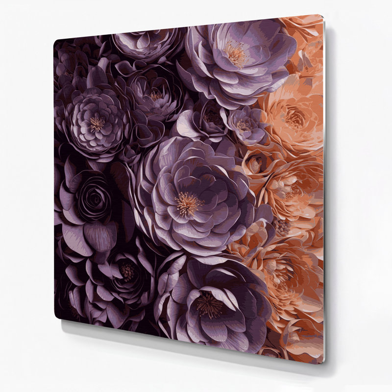 Abstrait floral 70, art mural en métal brun