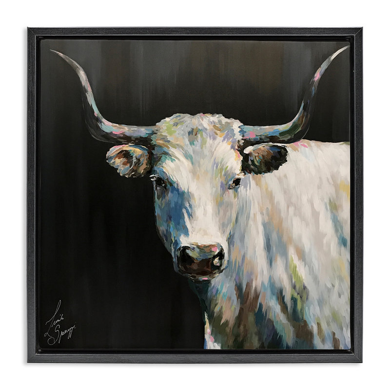 Art mural sur toile flottant Frances Modern Cow, H 18 po x l 18 po, Cadre flottant noir de jais