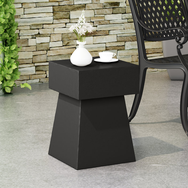 Table d'appoint en béton léger, conception moderne, sans assemblage, oxyde de magnésium noir, forme de piédestal - l 14,01 po X 18,64 po de hauteur requis, assemblage haut, contemporain