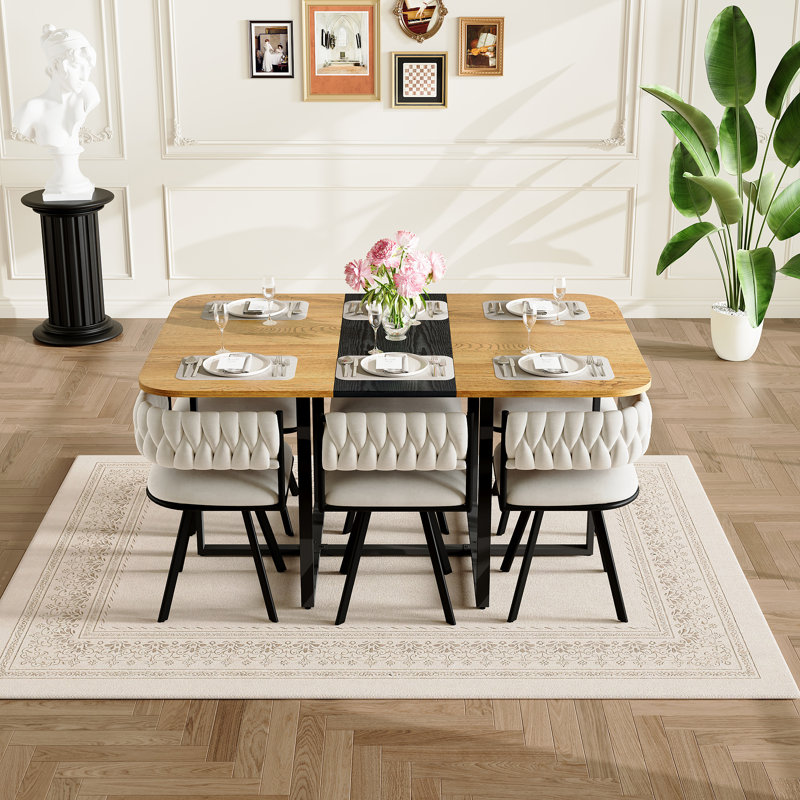 Ensemble de table de salle à manger rectangulaire 7 pièces, ensemble de table d'intérieur moderne pour salle à manger