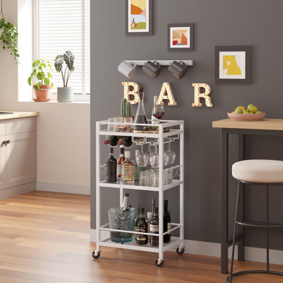 3-Tier Mirrored Rolling Bar Cart with Wine Rack