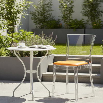 Cristalia Transparent Dining Chair With Yellow Leather Seat (Made in Italy)