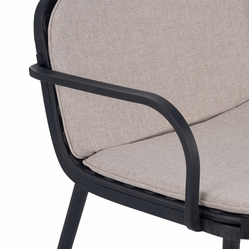 Causeuse d'extérieur pour terrasse, structure en PP noir avec coussin beige, Beige, Noir