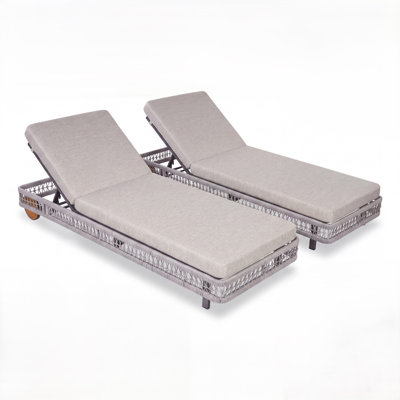 Patio Chaise Lounges Set of 2, Adjustable Woven Rope Steel, Modern Outdoor