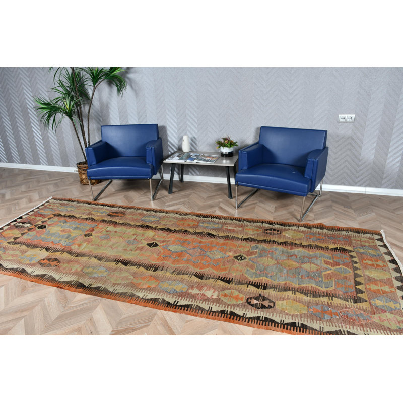 Tapis de couloir kilim turc fait à la main en orange discret pour escalier et couloir avec motif campagnard aztèque Anatolian