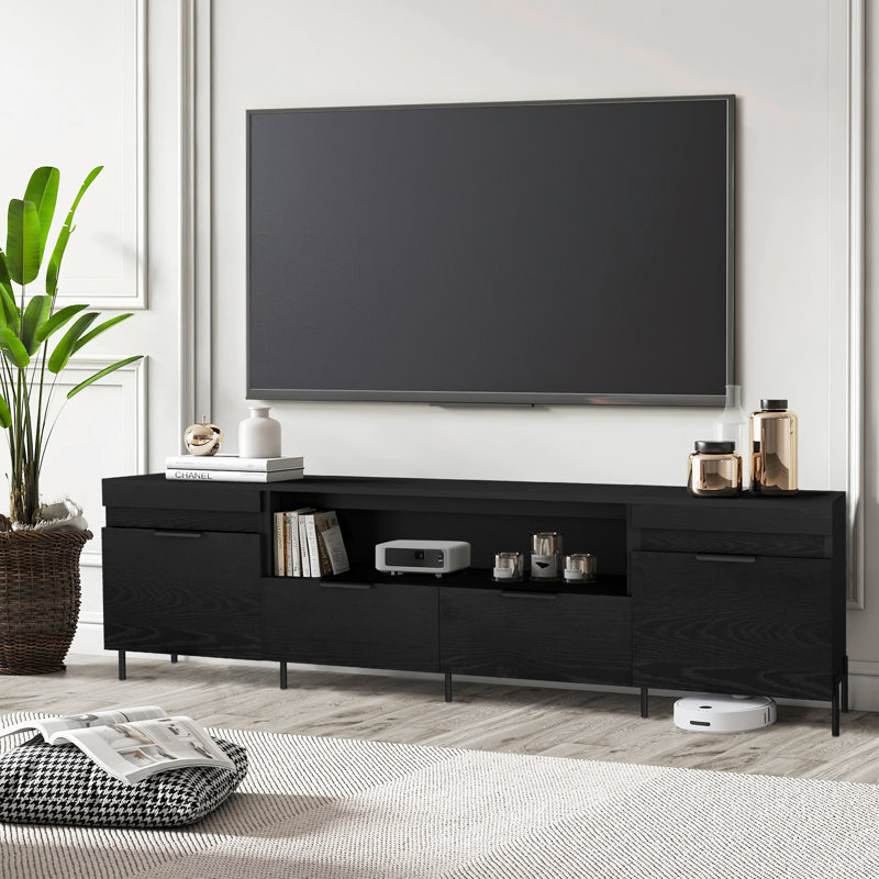 Meuble télé 80 po avec foyer 40 po, centre de divertissement avec rangement, Noir