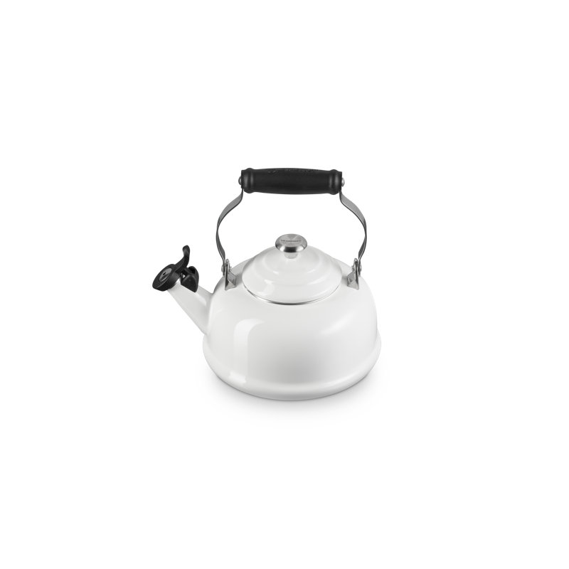 1.7 Qt White Enamel Steel Whistling Tea Kettle