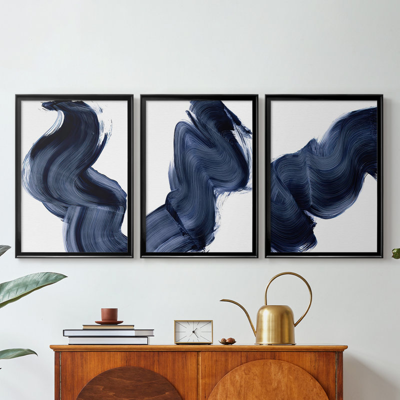 «Passing Waves I», toile tendue sur mesure avec châssis, 3 pièces, Noir, H 21 po x l 30 po