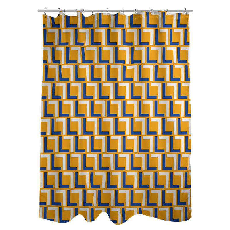 Rideau de douche géométrique simple, Blue/White/Gold