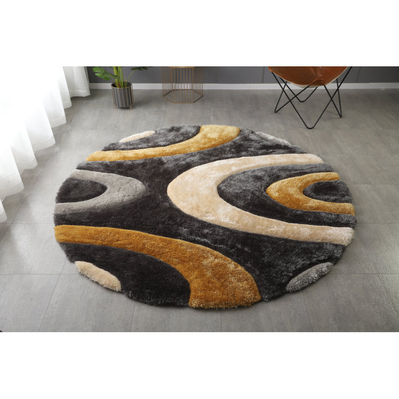 Tapis abstrait gris / jaune Thionville, Rond 7 pi
