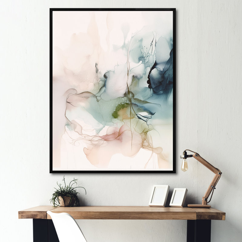 «Green and Cream Essence Of Modernity IV», reproductions de toiles abstraites en marbre, L 34 po x H 44 po
