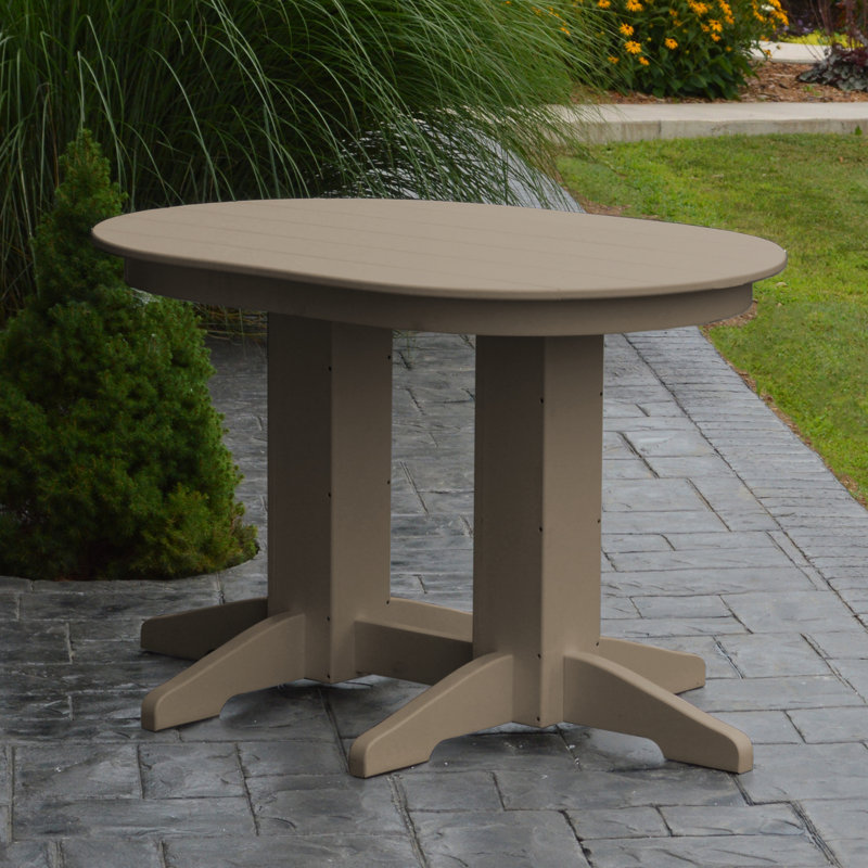 Nettie Oval Outdoor Dining Table With Umbrella Hole , in. W 33'' in. D, Weathered Wood, 33" W x 72" L x 32" H