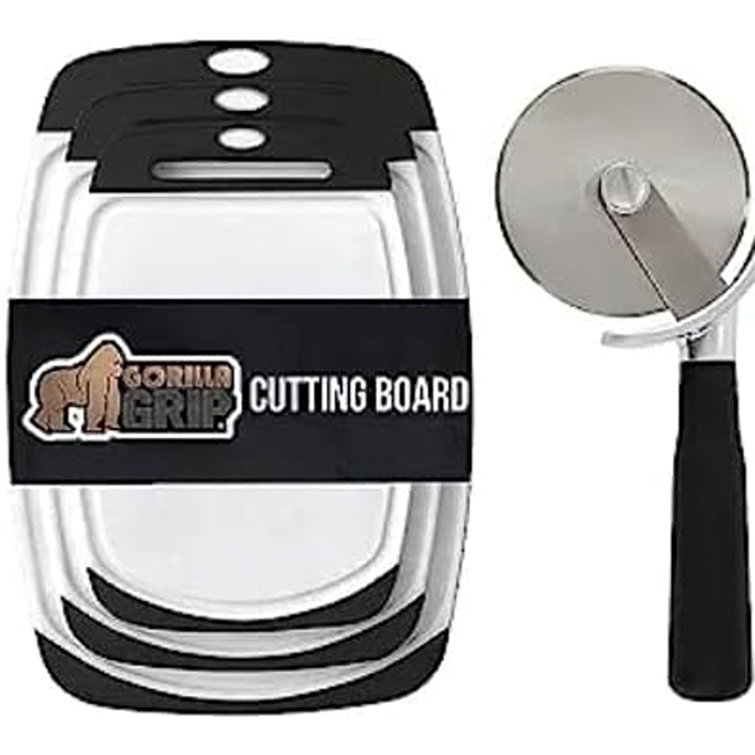 Gorilla Grip Cutting Board Set Of 3 And Pizza Wheel, Both In Black