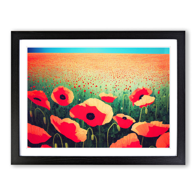 Cheerful Poppy Flowers - Single Picture Frame Print, 34cm H x 46cm W x 2cm D, Black