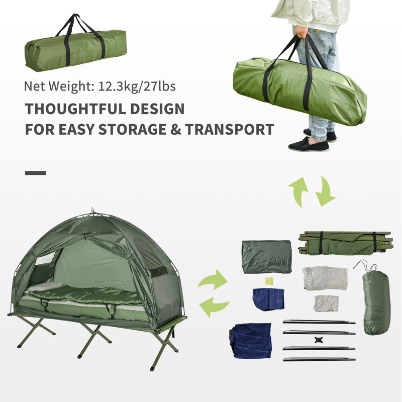 Green Portable Camping Cot Tent with Air Mattress and Sleeping Bag