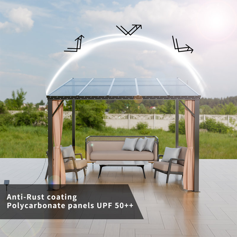 14 Ft. W x 8.6 Ft. D Wall Mounted Gazebo, Outdoor Patio Gazebo with Sloped Clear Roof, UPF 50+ Polycarbonate Panels & Rust-Resistant Frame