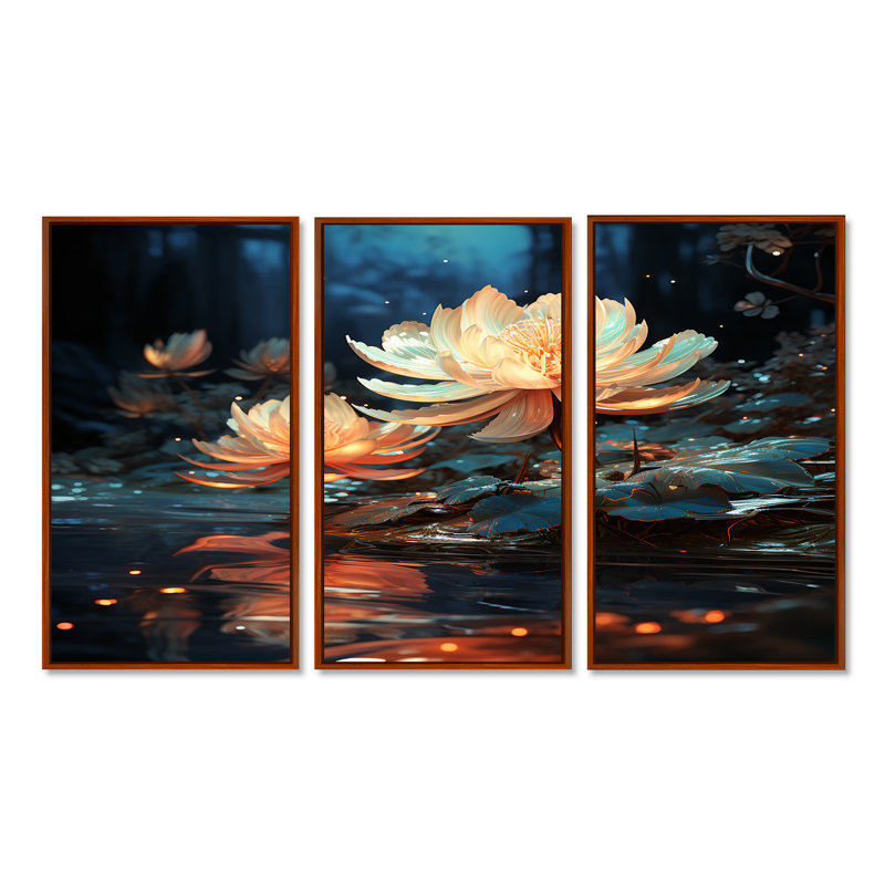 Rowlands - Ensemble de décoration murale Lotus, H 40 po x l 60 po x P 1 po, Cadre flottant brun