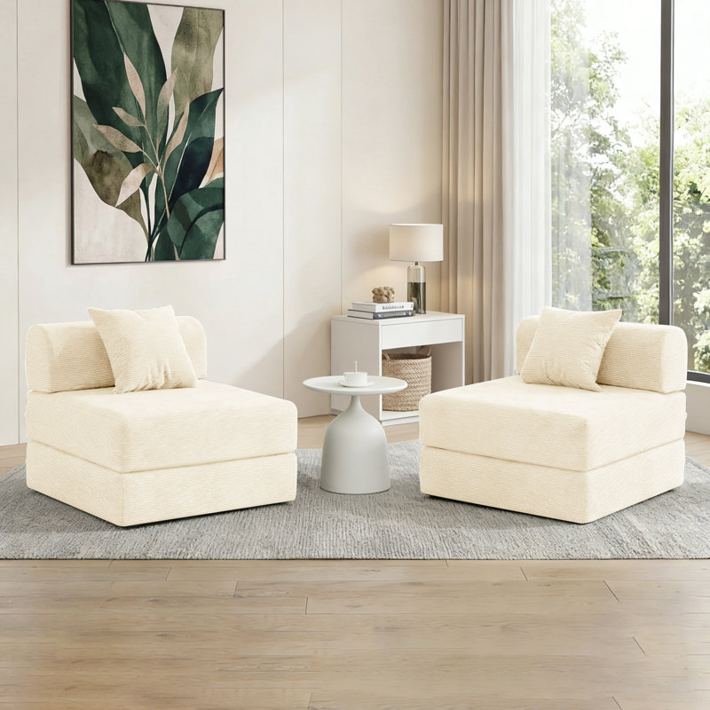 Canapé-lit ajustable en velours côtelé 3-en-1 Jairden, méridienne convertible pliable moderne (avec coussin décoratif)