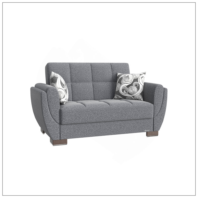 Causeuse convertible rembourrée avec rangement en polyester gris, Gris chenille