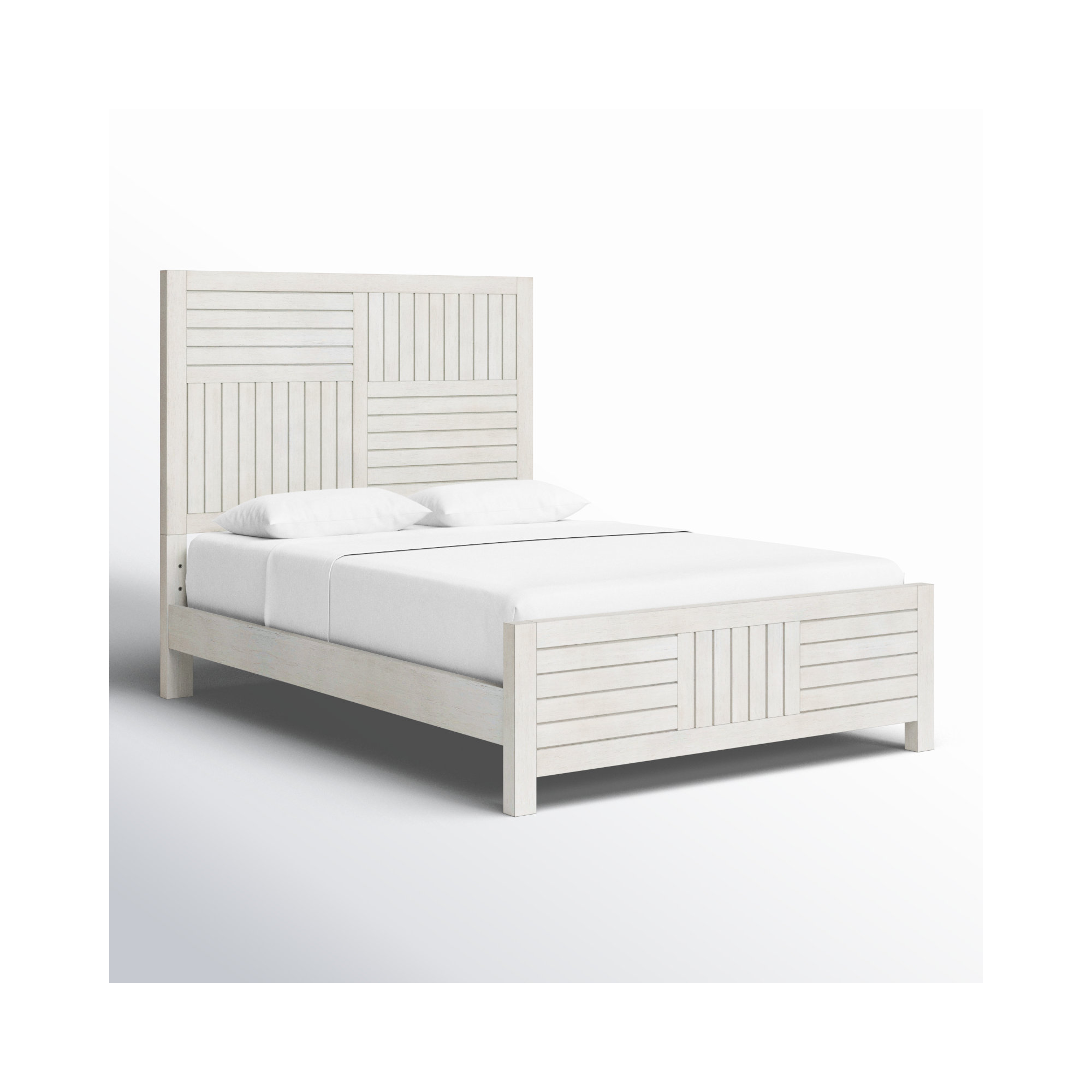 Tyson Full Solid Wood Panel Bed, Stone Path White, Full