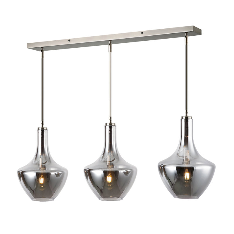 Cammie 3 - Light Kitchen Island Pendant, Smokey, Satin Nickel