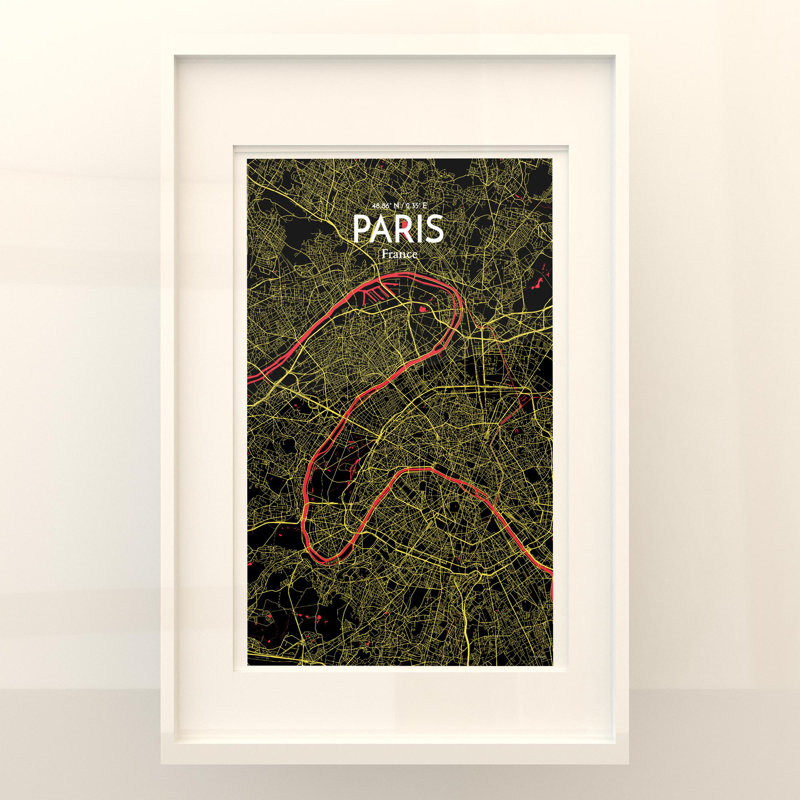 Paris City Map In Contrast - No Frame Print, 17cm H x 11cm W x 0.05cm D