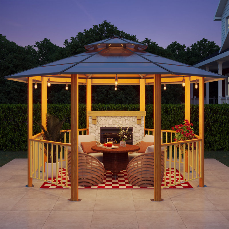 15 Ft. W X 15 Ft. D Outdoor Hardtop Gazebo, Octagonal Gazebo,galvanized Steel Canopy