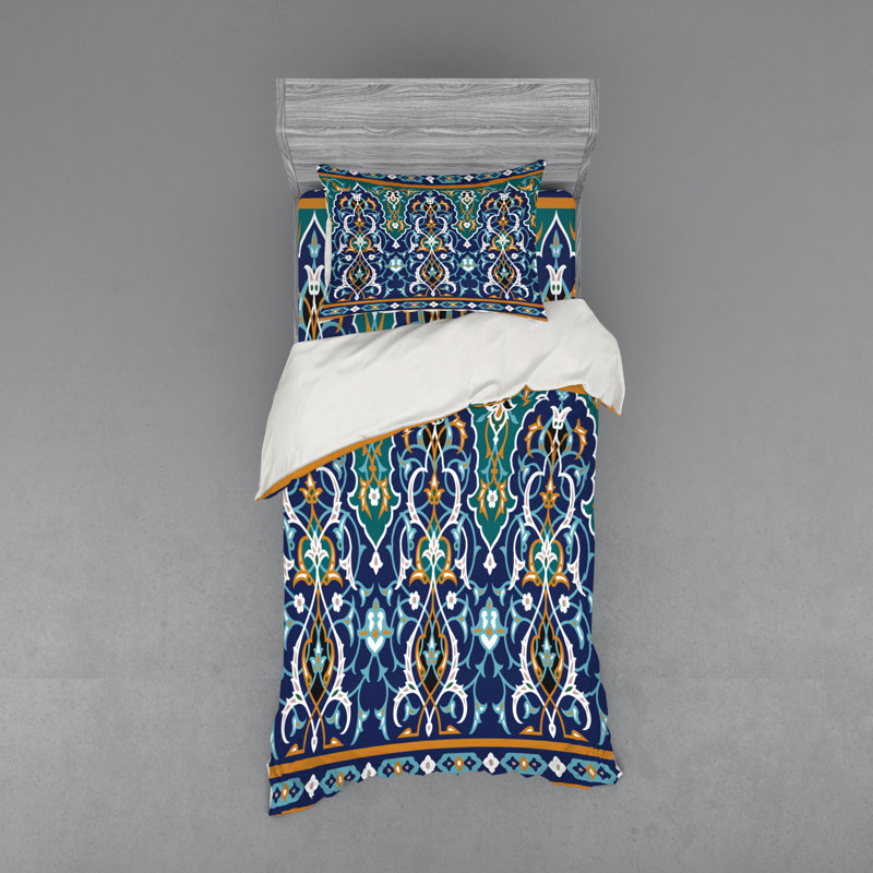 Ensemble de housse de couette moderne et contemporaine en microfibre bleue / moutarde
