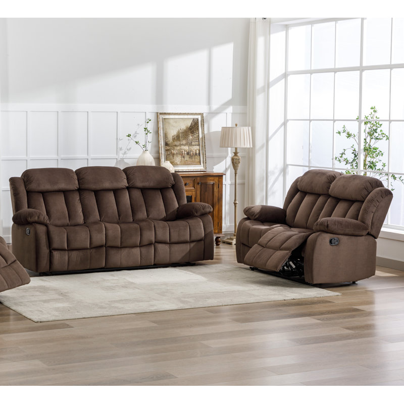 Ensemble de canapé et fauteuil inclinable manuel en microfibre Ireneo, Brun