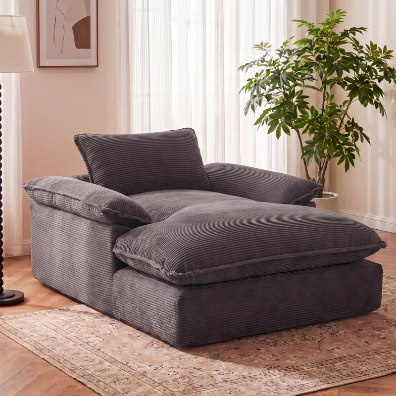 Chaise longue surdimensionnée en velours côtelé 67 po, Gris