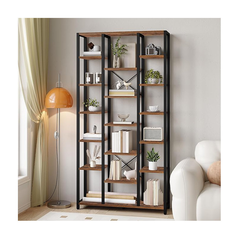200cm H x 100cm W Bookcase, 200cm H x 100cm W x 30cm D, Rustic Brown/Black