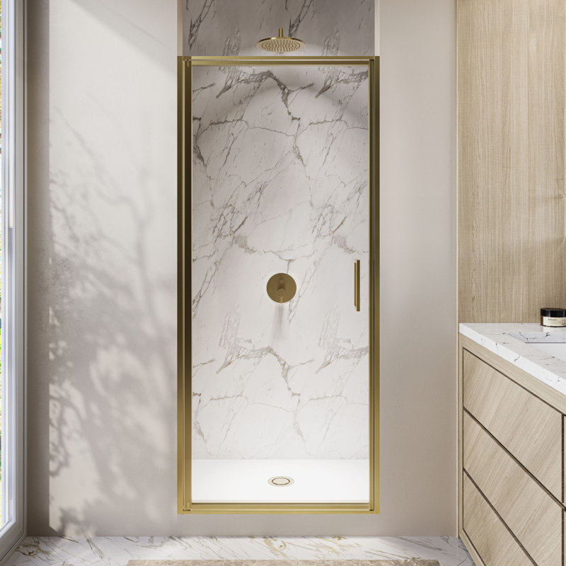  Axio Framed Pivot Shower Door Clear Tempered Glass, Satin Gold