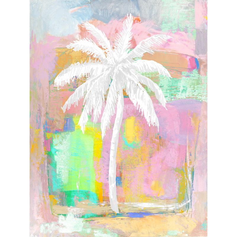 «Griscelda Abstract Pastel Palm On Canvas» par Kristen Drew, reproduction, H 48 po x l 36 po, Cadre noir simple, Oui