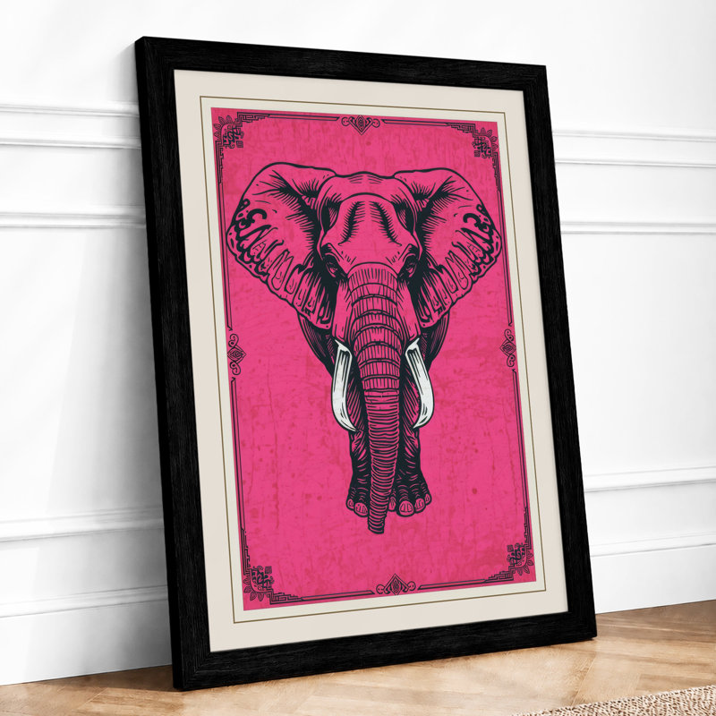 Elephant Heraldic Art Deco - Framed Print, Black, A4 - 29.7 x 21.0 cm