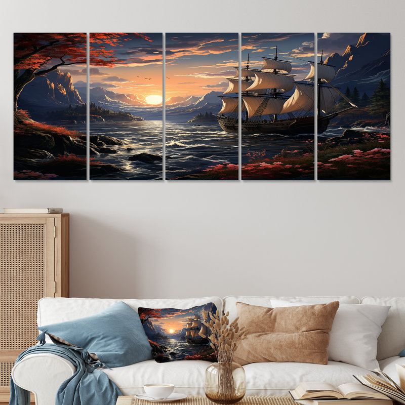 Bateau pirate au milieu de Legacy III - ensemble d'art mural 5 pièces pirate, H 32 po x l 80 po