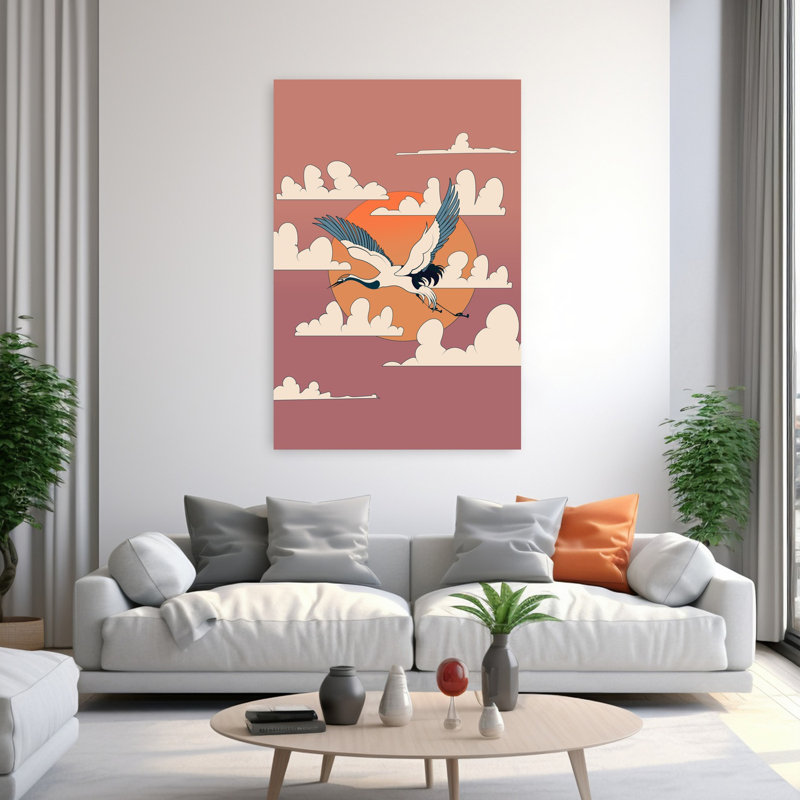 Contemporary Art Elegant Minimalist Serene Bird Landscape Nature Wall Art 1 Piece Wrapped Canvas Wall Art