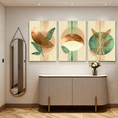 Art mural abstrait sur toile à motif abstrait botanique et géométrique, impression minimaliste moderne (ensemble de 3)