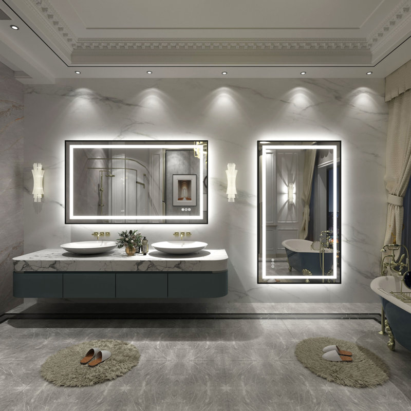 Wayfair Basics® UL Certified Front & Back LED Anti-Fog Tempered Glass Framed Bathroom/Vanity Mirror, 51" x 30"