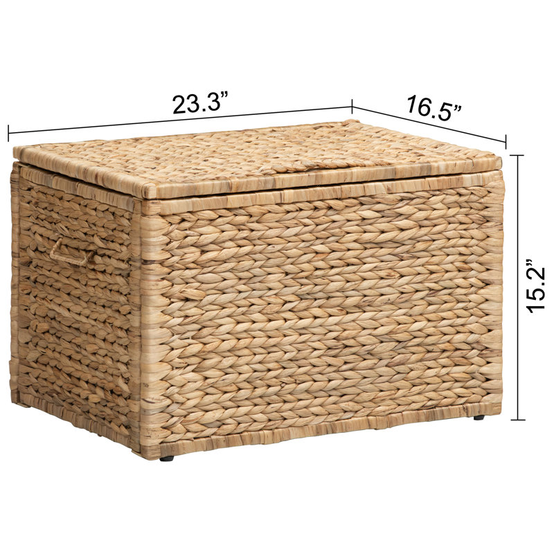 Heavy-duty Water Hyacinth Wicker Storage Trunk with Metal Frame