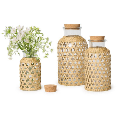 Ensemble de 3 pots décoratifs en treillis naturel avec bouchon en liège