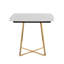 Table de salle à manger avec base en métal doré et bois noir avec plateau en céramique effet marbre blanc