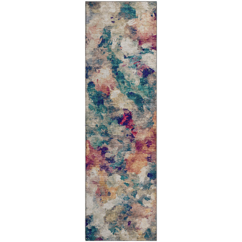 Premium Machine Washable Mayfield AMF2203 abstract Rug, 2'3" x 7'6" Runner, Putty
