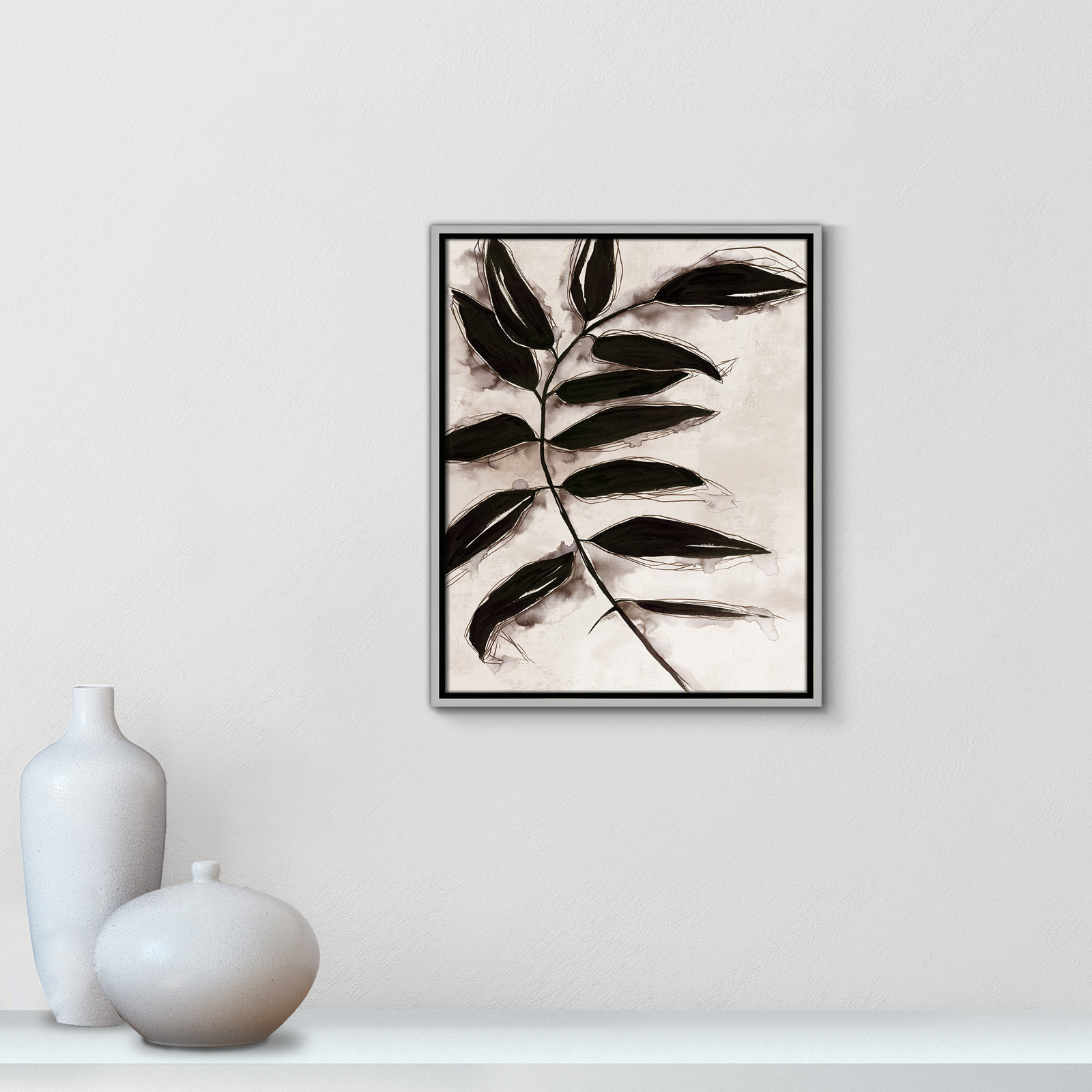 Leaves II by Eva Watts, 21.5" H x 17.5" W x 2" D, Silver Framed