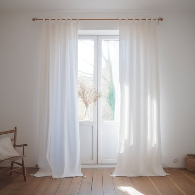 100% French Linen Semi-Sheer Curtains/Drapes Pair