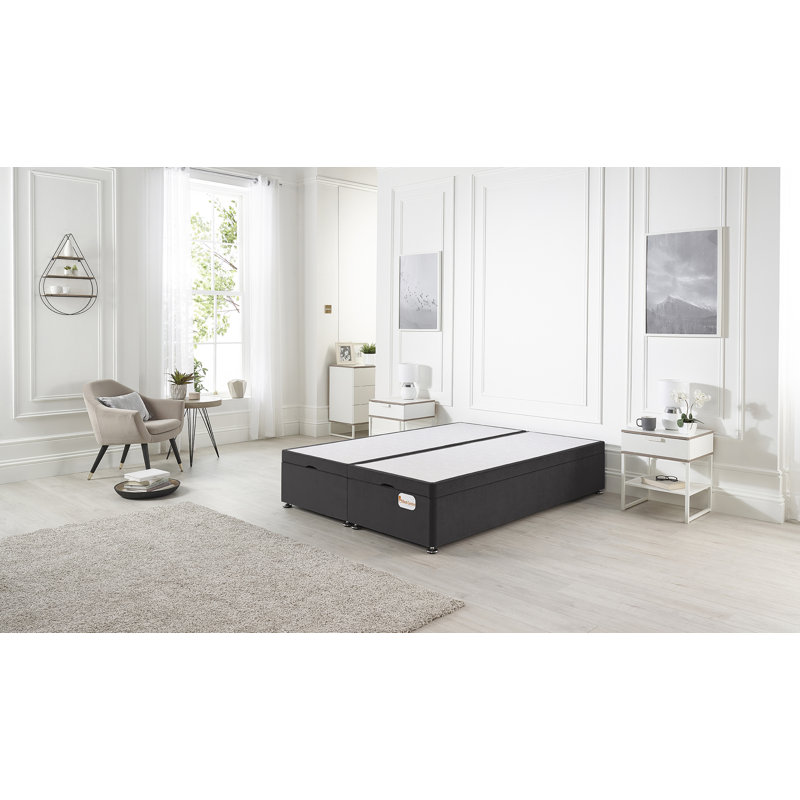 Orchid Divan Ottoman Bed Base End Opening Gas Lift Plush Velvet, Black, Small Double (4')
