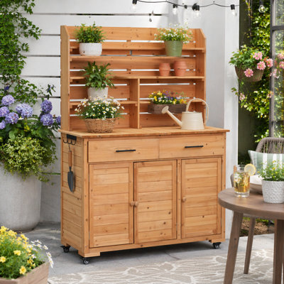 3-in-1 Large Garden Potting Bench with Storage and Wheels