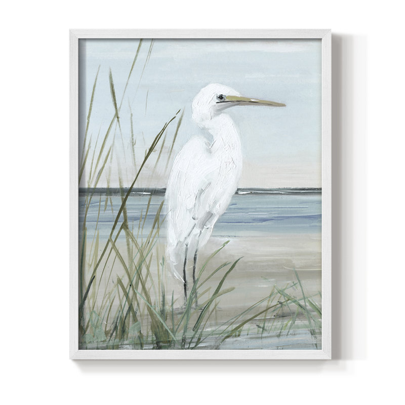Summertime Heron I, reproduction encadrée - bois massif, H 11 po x l 9 po, Blanc
